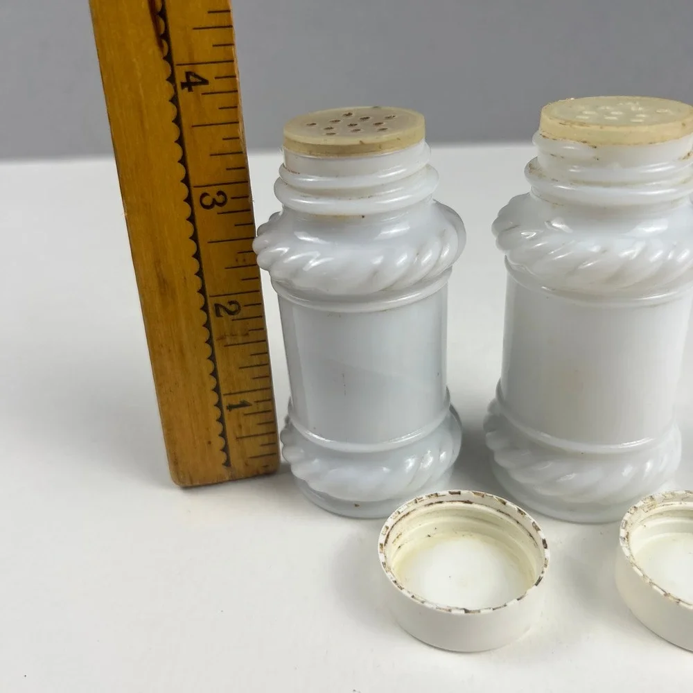 Vintage Milk Glass Salt and Pepper Shakers Set White Rope Twist Farmhouse Decor